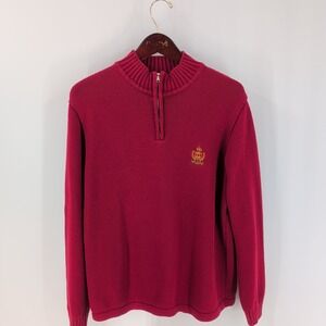 Vintage Charter‎ Club Embroidered Quarter Zip Cotton Pullover Sweater Red Size L